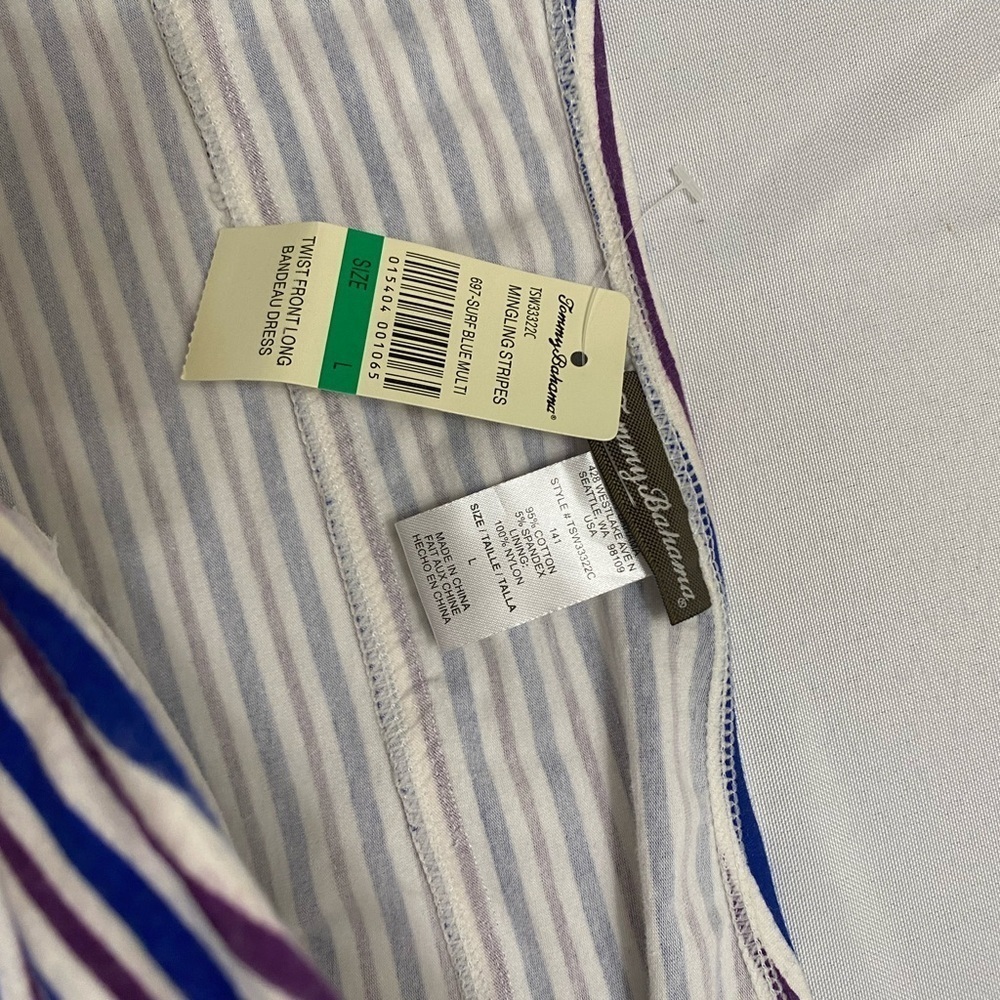 Tommy Bahama Mingling stripes Twist front long Long Bandeau Dress Size L - Picture 8 of 9